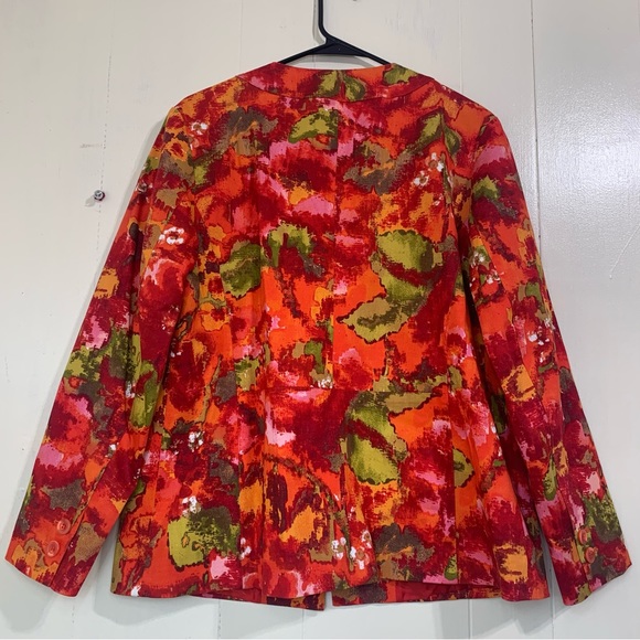 CHICO’S Chico’s Fall Cocktail Orange Red Floral Button Closure Blazer Size Large - Picture 2 of 13